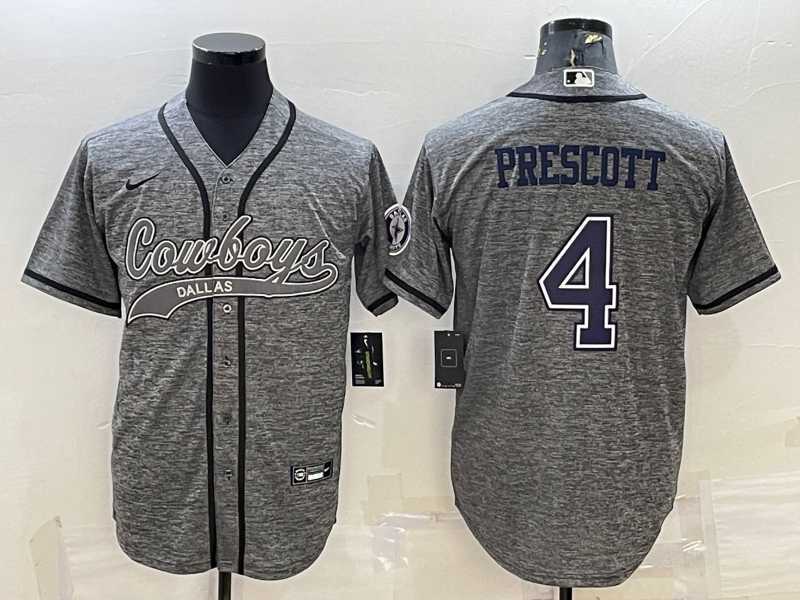 Men%27s Dallas Cowboys #4 Dak Prescott Grey Gridiron With Patch Cool Base Stitched Baseball Jersey->dallas cowboys->NFL Jersey